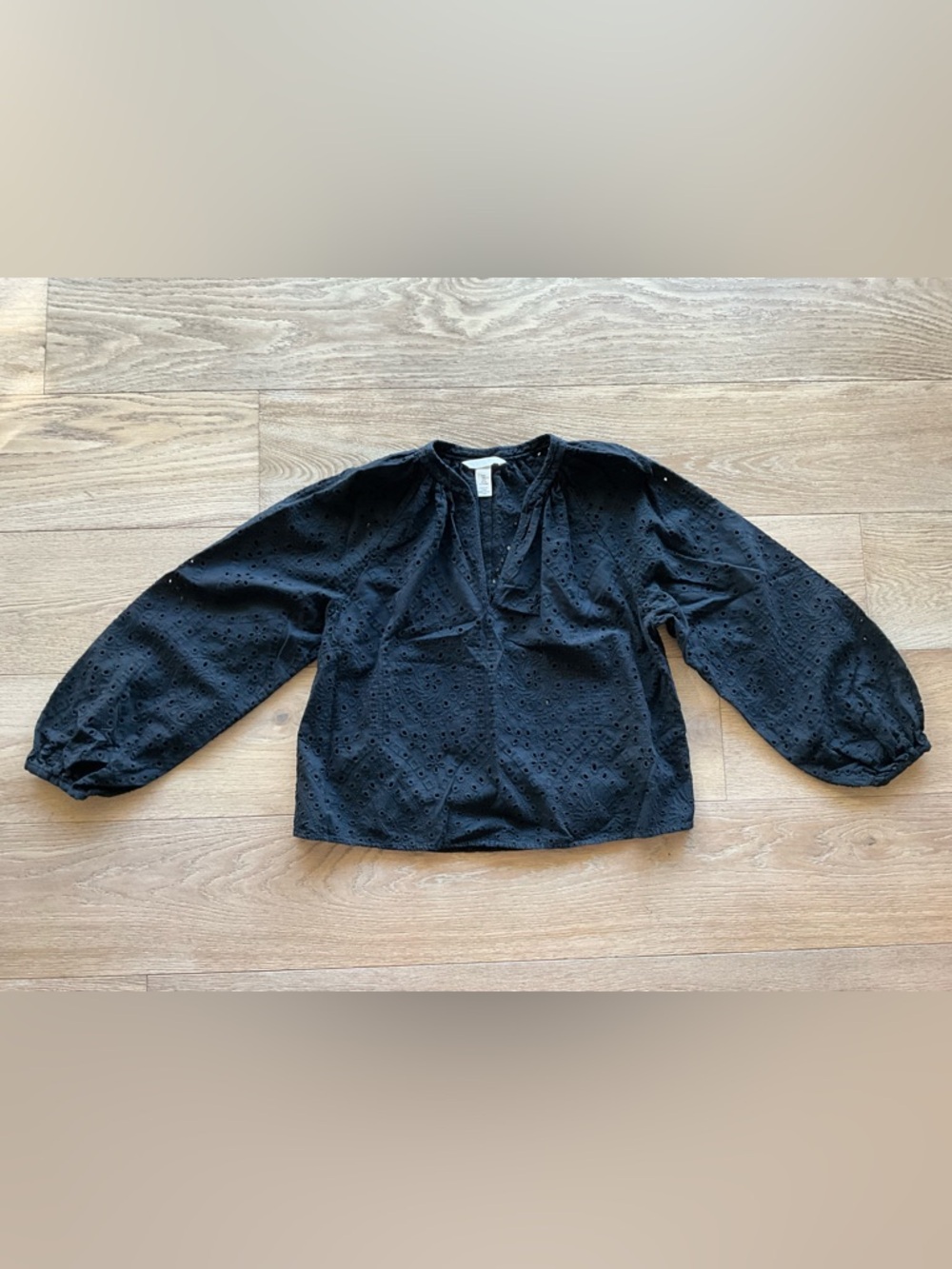 H&M Black Eyelet V-Neck Peasant Top